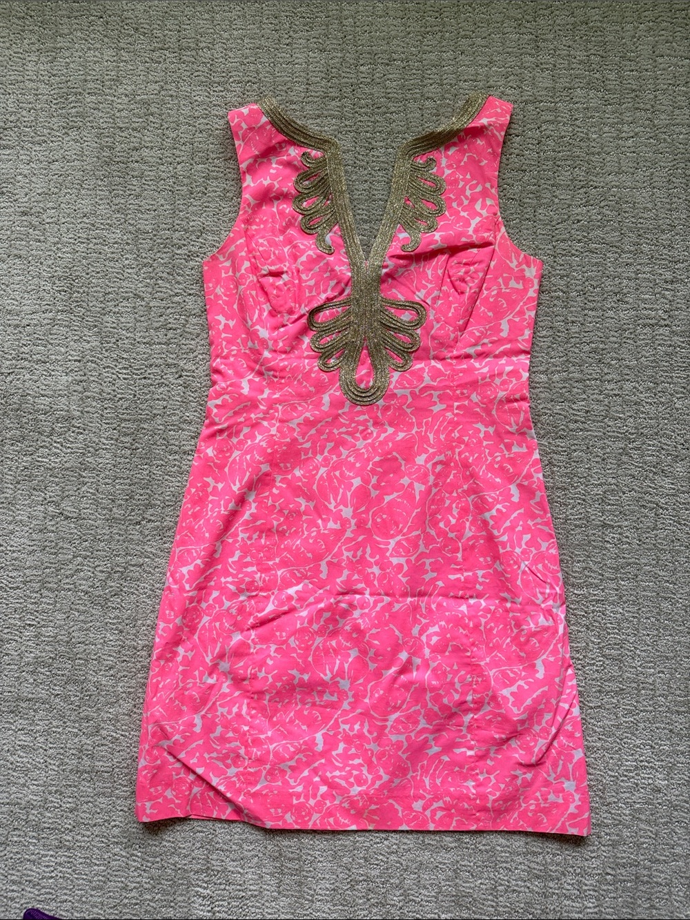 Lilly Pulitzer Hot Pink Floral Mini Dress with Gold Embellishment